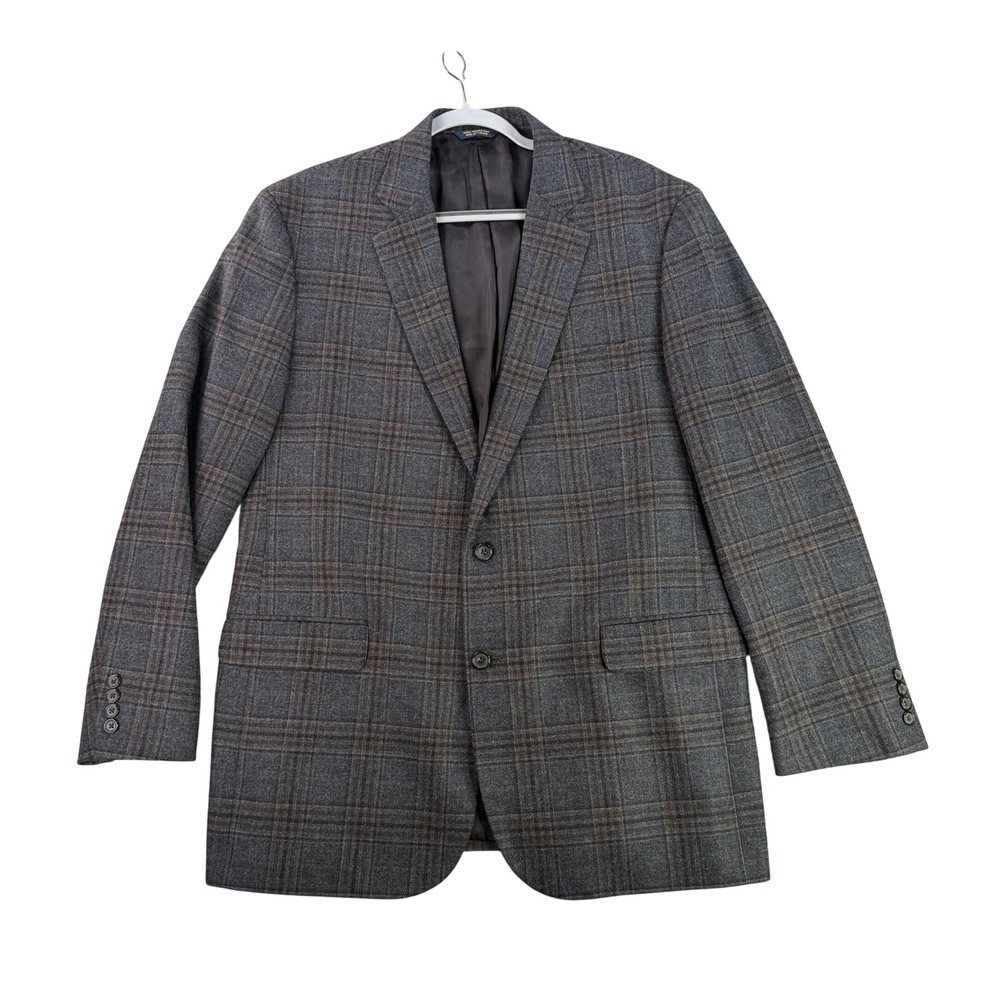 Brooks Brothers Sport Coat‎ Mens 46L Gray Plaid Madison Wool Lanificio di Pray
